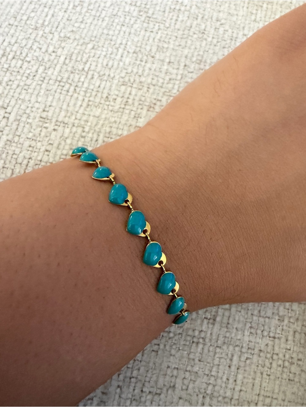 Gold and Turquoise Heart Link Bracelet - Women Jewelry